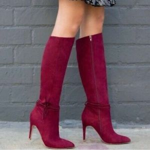 Red knee high boots